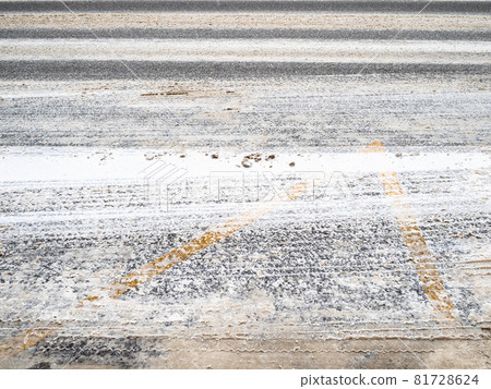 slippery frozen surface of highway road after snowfall on winter day slippery frozen surface of highway road after snowfall on winter day 81728624