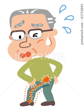 Illustration of an elderly man who started to have pain in his toes due to sciatica 81728665