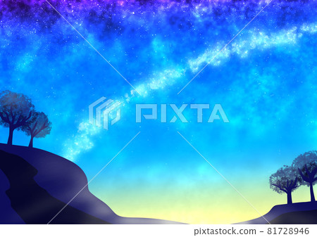 Starry sky and hills at dawn 81728946