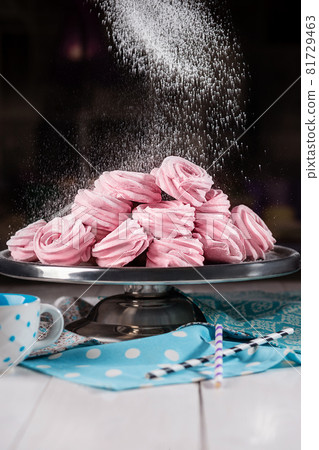 Homemade marshmallows. Pink marshmallows. Homemade sweets. 81729463