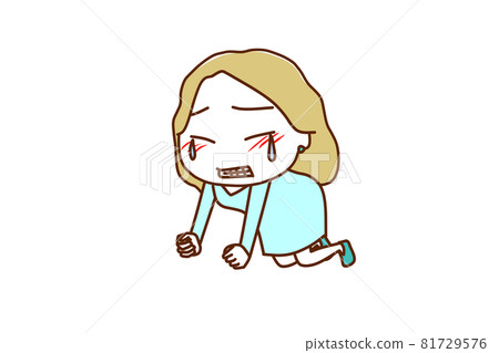 Caucasian Woman Crying On All Fours, - Stock Illustration [81729576 