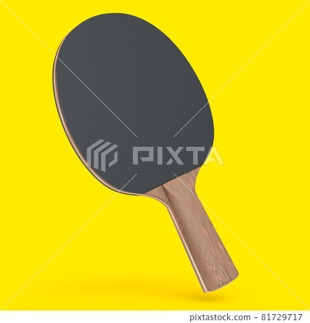 Black ping pong racket for table tennis isolated on yellow background Black ping pong racket for table tennis isolated on yellow background 81729717