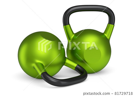 Set of gym green kettlebell for workout isolated on white background Set of gym green kettlebell for workout isolated on white background 81729718