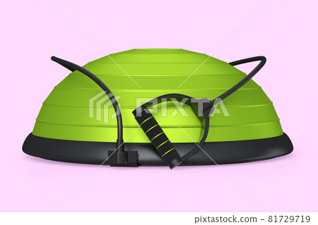 Green fitness ball with hand expander isolated pink background Green fitness ball with hand expander isolated pink background 81729719