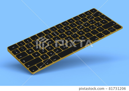 Modern gold aluminum computer keyboard isolated on blue background. 81731206