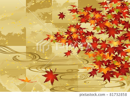 裝飾背景金葉與秋天的落葉和流水 81732858
