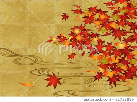 裝飾背景金葉與秋天的落葉和流水 81732859