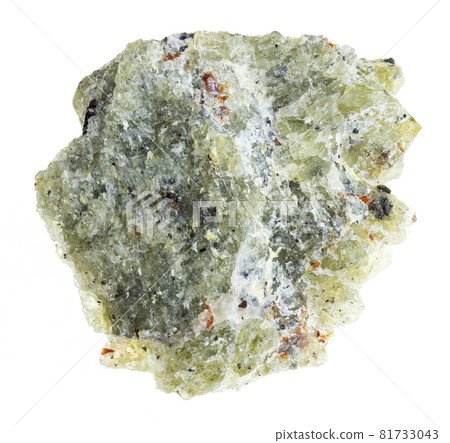 macro photography of natural mineral from geological collection - rough olivine ( chrysolite) stone on white background macro photography of natural mineral from geological collection - rough olivine ( chrysolite) stone on white background 81733043