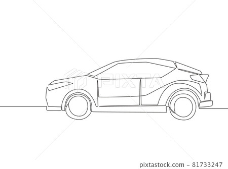 Single line drawing of tough 4x4 speed jeep wrangler car. Adventure offroad  rally vehicle transportation concept. One continuous line draw design Stock  Vector