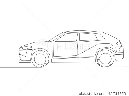 Single line drawing of tough 4x4 speed jeep wrangler car. Adventure offroad  rally vehicle transportation concept. One continuous line draw design Stock  Vector