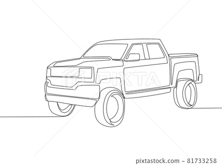 Single line drawing of tough 4x4 speed jeep Vector Image