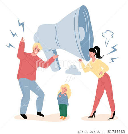 Flat cartoon parents and kid characters in domestic quarrel,family conflict scene vector illustration concept Flat cartoon parents and kid characters in domestic quarrel,family conflict scene vector illustration concept 81733683