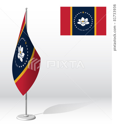 flag of american state of Mississippi on flagpole for registration of solemn event. Day of state of Mississippi. Realistic 3D vector on white 81733936