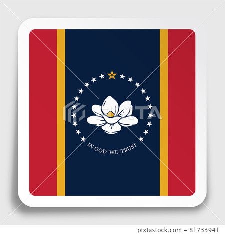 american state of Mississippi flag icon on paper square sticker with shadow. Button for mobile application or web. Vector american state of Mississippi flag icon on paper square sticker with shadow. Button for mobile application or web. Vector 81733941