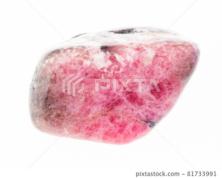 macro photography of natural mineral from geological collection - polished rhodonite gem stone on white background 81733991