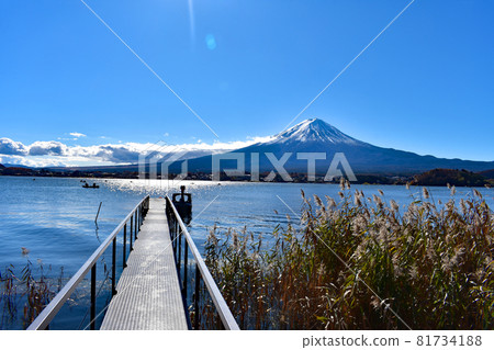 Mount Fuji and pier at Lake Kawaguchi Mount Fuji and pier at Lake Kawaguchi 81734188