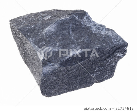 macro photography of natural mineral from geological collection - rough black argillite stone (mudstone) on white background macro photography of natural mineral from geological collection - rough black argillite stone (mudstone) on white background 81734612