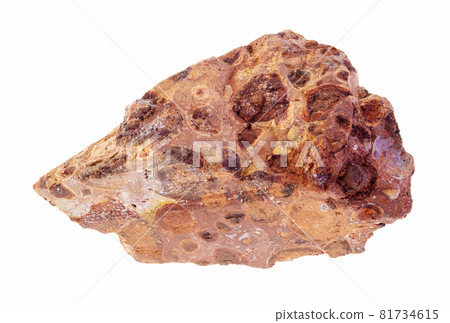 macro photography of natural mineral from geological collection - rough bauxite stone on white background 81734615