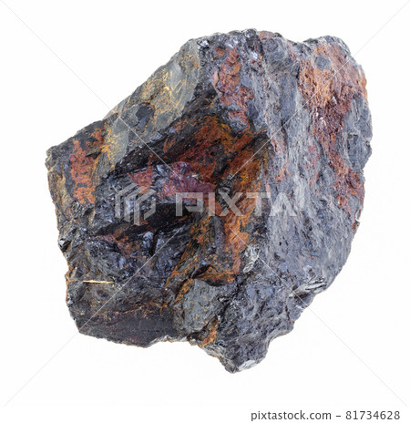 macro photography of natural mineral from geological collection - rough wolframite (tungsten ore) stone on white background 81734628