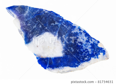macro photography of natural mineral from geological collection - polished piece of lazurite (lapis lazuli) stone on white background macro photography of natural mineral from geological collection - polished piece of lazurite (lapis lazuli) stone on white background 81734631