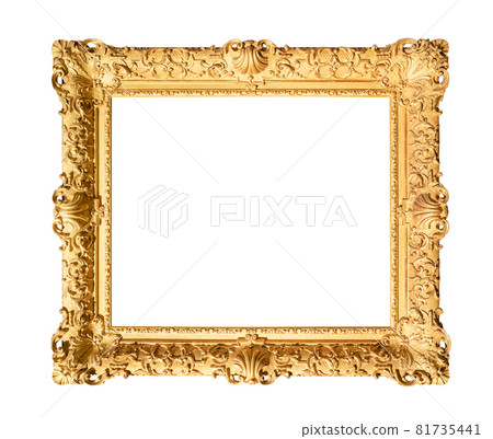 old wide decorated baroque painting frame painted in gold color cutout on white background 81735441