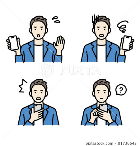 Male avatar set with smartphone trouble 81736642