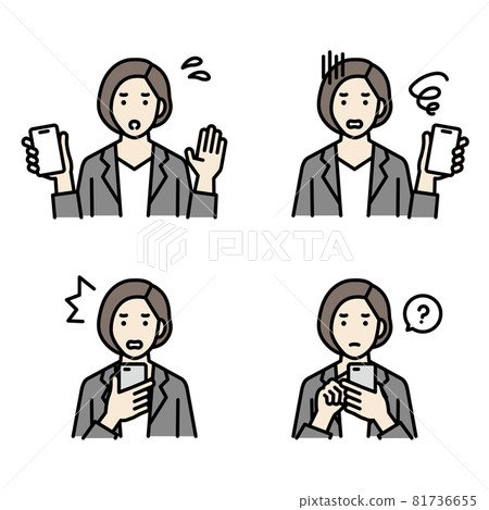 Female avatar set with smartphone trouble Female avatar set with smartphone trouble 81736655