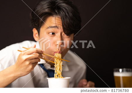 Businessman midnight snack cup ramen Businessman midnight snack cup ramen 81736780
