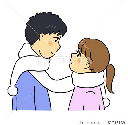 A couple of men and women staring at each other with one muffler 81737189