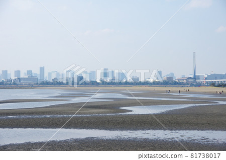 View of skyscrapers in the city center from Sanmaisu (off the coast of Kasai Kaihin Park) / Edogawa-ku, Tokyo 81738017