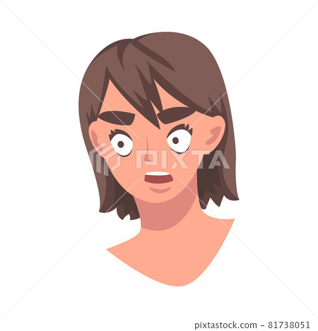 Woman Head with Amazed Look Gasping as Facial Expression Vector Illustration 81738051