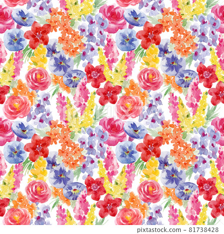 Beautiful floral seamless pattern with cute watercolor hand drawn abstract wild flowers. Stock illustration. 81738428