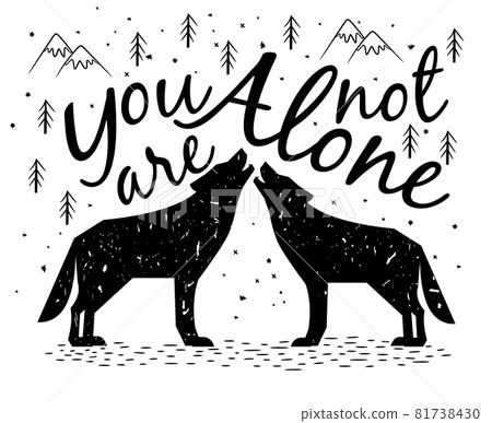 Black silhouettes of wolves with the inscription Black silhouettes of wolves with the inscription 81738430