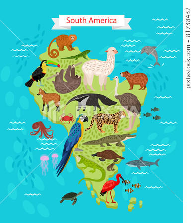 Different animals and Birds on South America Map 81738432
