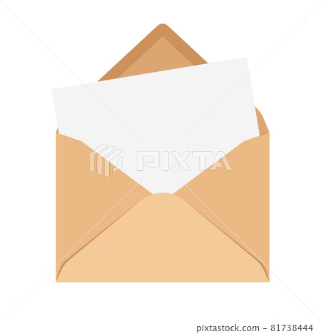Brown open empty envelope with white paper blank 81738444