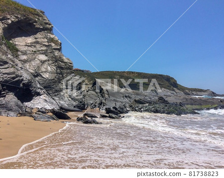 sea foam, steep cliffs on the shore, sunny summer day, coastline sea foam, steep cliffs on the shore, sunny summer day, coastline 81738823