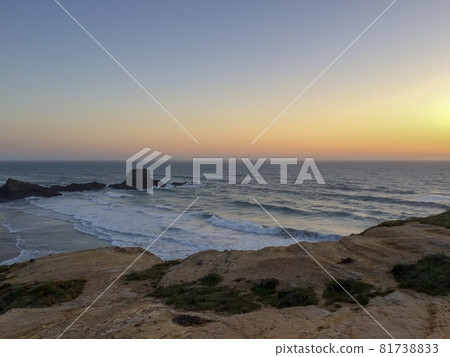 foaming waves, Atlantic waters, sunset, rocks by the sea, coastal line, twilight, plants foaming waves, Atlantic waters, sunset, rocks by the sea, coastal line, twilight, plants 81738833