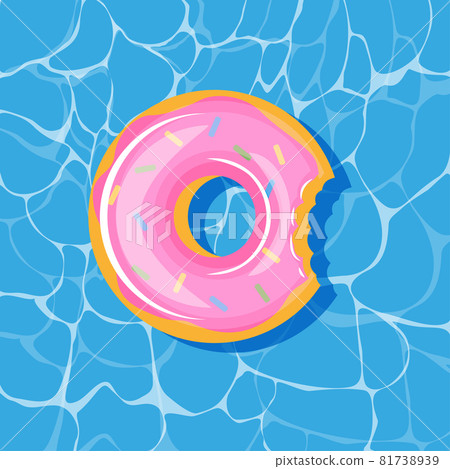 Pool infantable pink donut mattress place on water texture.  81738939