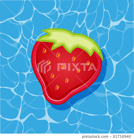 Pool infantable strawberry mattress place on water texture. 81738940