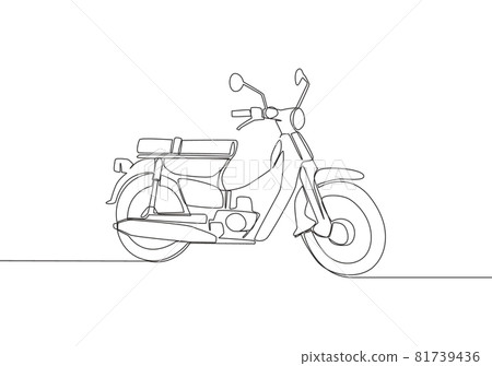 One continuous line drawing of old classic Asian underbone motorbike logo. Vintage motorcycle concept. Single line draw design vector illustration 81739436