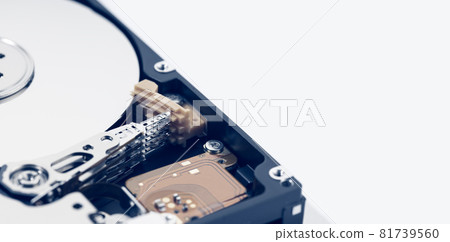 Open Hard disk drive HDD. Computer hardware data storage. Copy space Open Hard disk drive HDD. Computer hardware data storage. Copy space 81739560