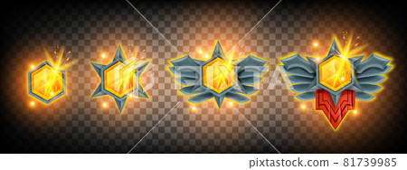 Game gem vector jewel illustration set, diamond treasure achievement badge, winner level up medal 81739985