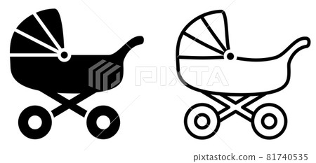 Simple baby carriage icon, black and white version 81740535