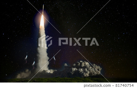 Missile launch at night. Elements of this image furnished by NASA. Missile launch at night. Elements of this image furnished by NASA. 81740754