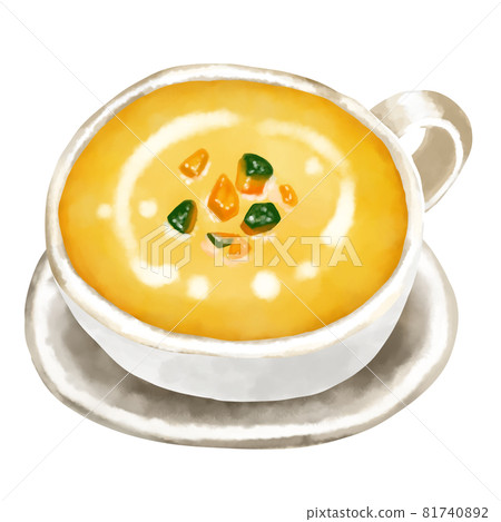 水彩插圖南瓜湯（南瓜濃湯） 81740892