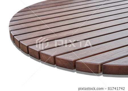 Round table top of wooden slats on white background top view Round table top of wooden slats on white background top view 81741742