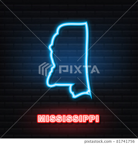 Neon icon map of the state of Mississippi from the united state of america. Vector illustration. 81741756
