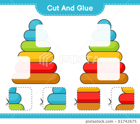 Cut and glue, cut parts of Pyramid Toy and glue them. Educational children game, printable worksheet, vector illustration 81742675