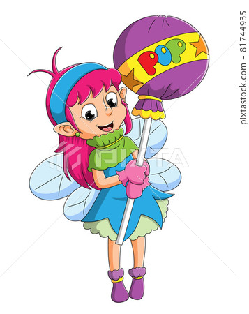 The little fairy girl is holding the big lollipop The little fairy girl is holding the big lollipop 81744935