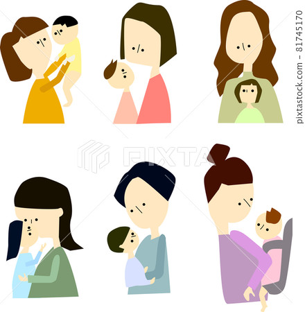 Moms in various poses holding babies 81745170